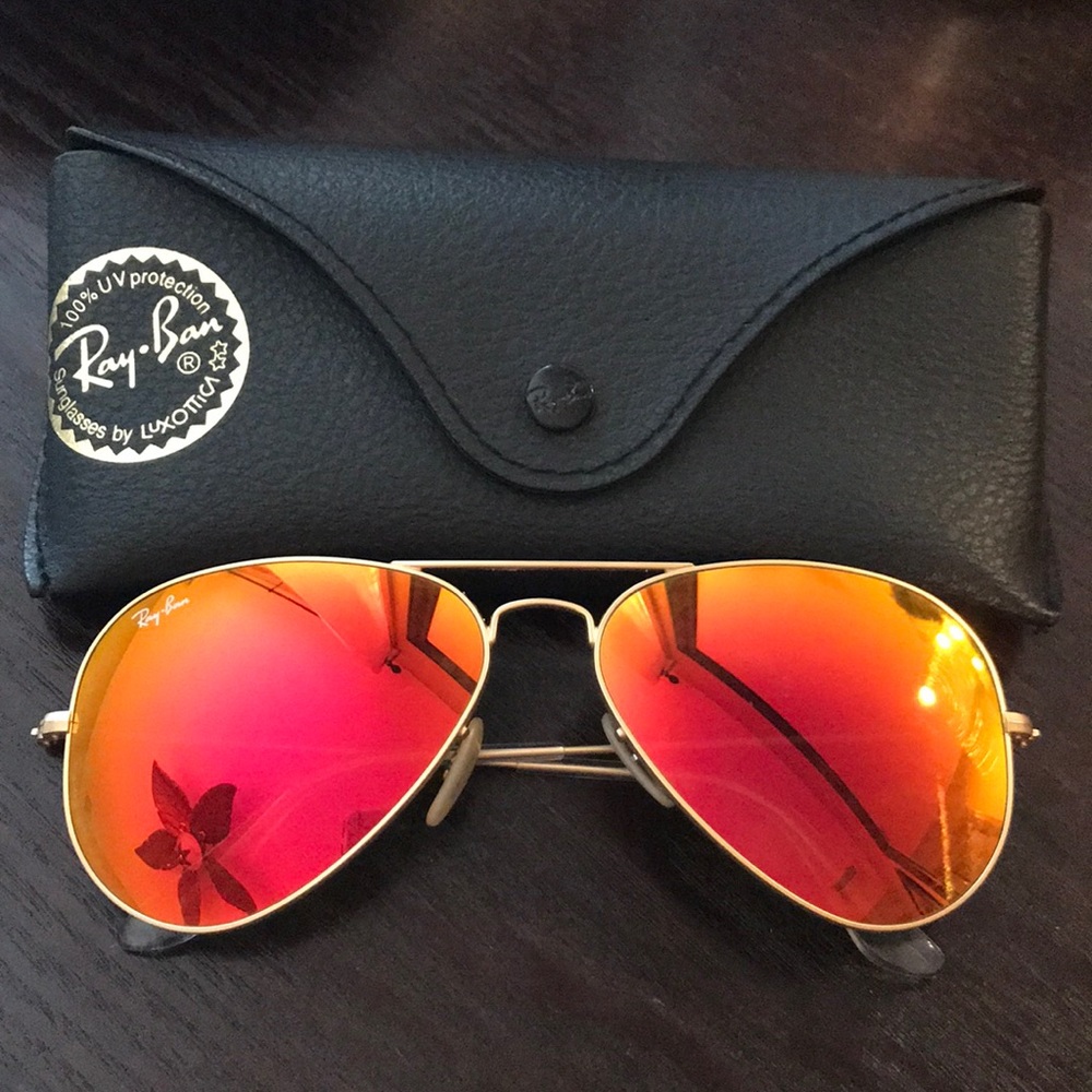 Ray Ban Red Orange Mirrored Flash Aviators 58